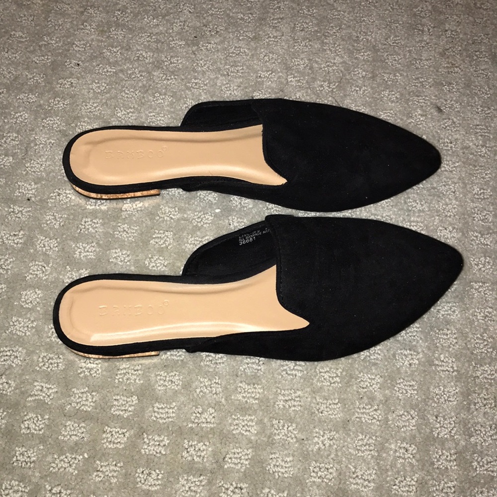 Black flat mules